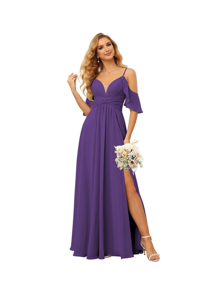 Ligne A/Princesse  Bretelles Spaghetti  Sans Manches Floor Length Robes de Demoiselle d'Honneur  Mousseline avec Froufrous Split