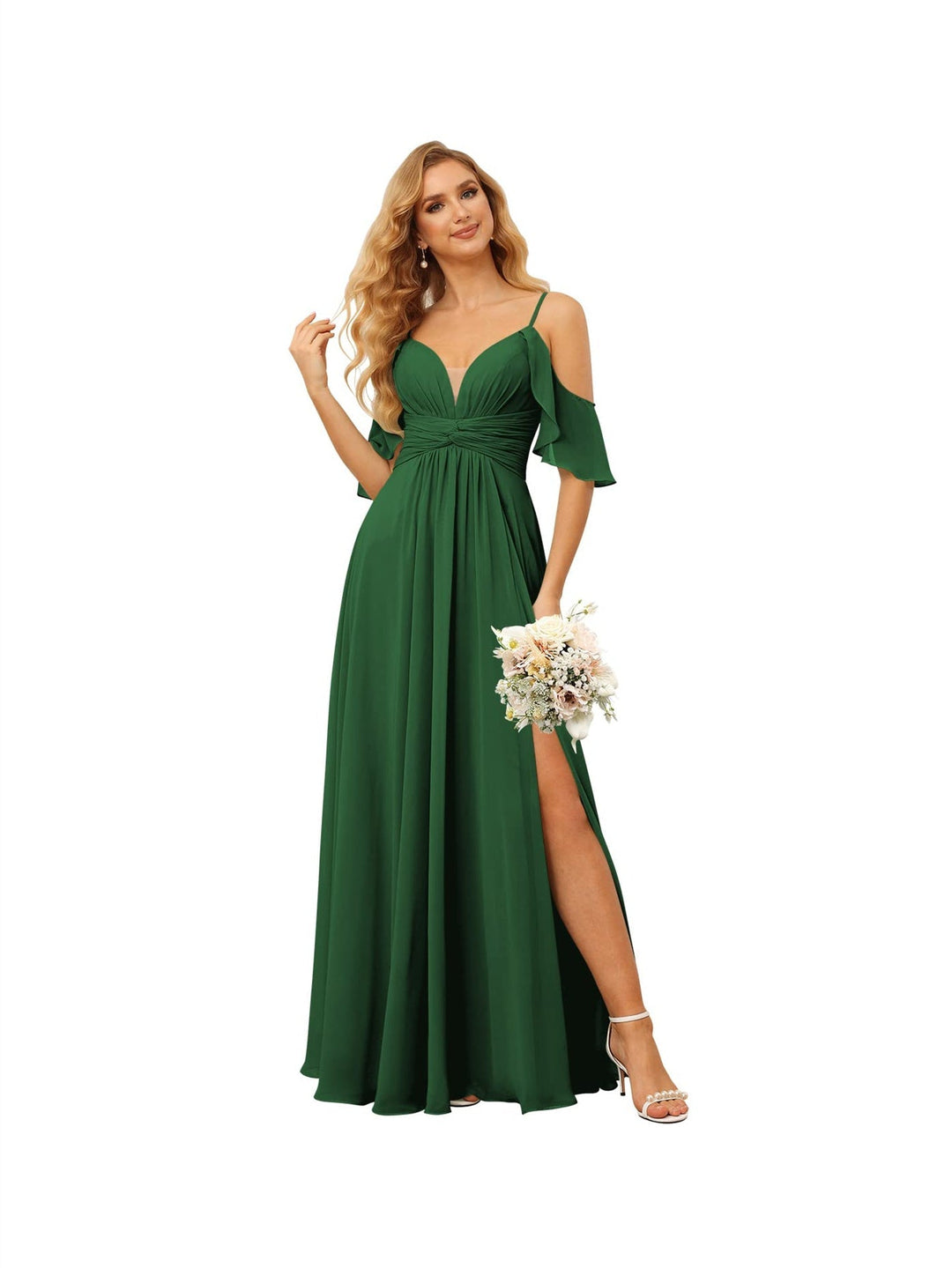 Ligne A/Princesse  Bretelles Spaghetti  Sans Manches Floor Length Robes de Demoiselle d'Honneur  Mousseline avec Froufrous Split