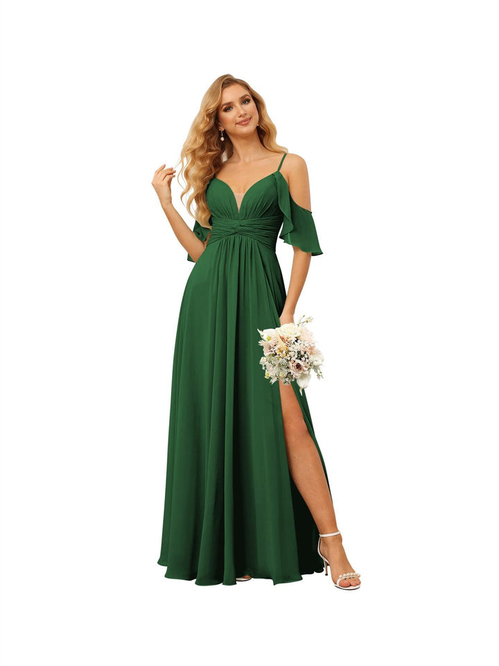Ligne A/Princesse  Bretelles Spaghetti  Sans Manches Floor Length Robes de Demoiselle d'Honneur  Mousseline avec Froufrous Split