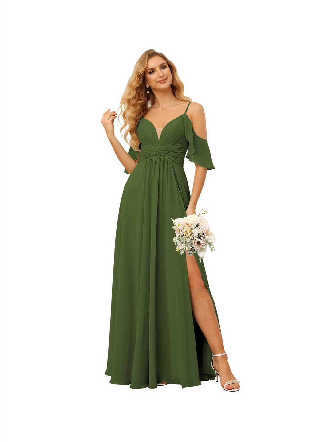 Ligne A/Princesse  Bretelles Spaghetti  Sans Manches Floor Length Robes de Demoiselle d'Honneur  Mousseline avec Froufrous Split