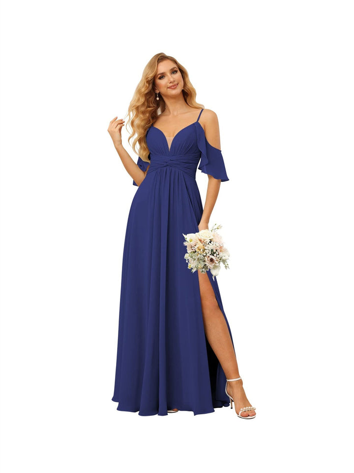 Ligne A/Princesse  Bretelles Spaghetti  Sans Manches Floor Length Robes de Demoiselle d'Honneur  Mousseline avec Froufrous Split