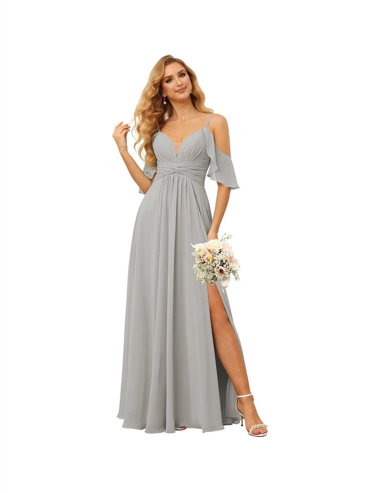 Ligne A/Princesse  Bretelles Spaghetti  Sans Manches Floor Length Robes de Demoiselle d'Honneur  Mousseline avec Froufrous Split