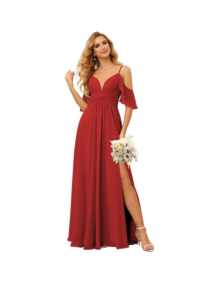 Ligne A/Princesse  Bretelles Spaghetti  Sans Manches Floor Length Robes de Demoiselle d'Honneur  Mousseline avec Froufrous Split