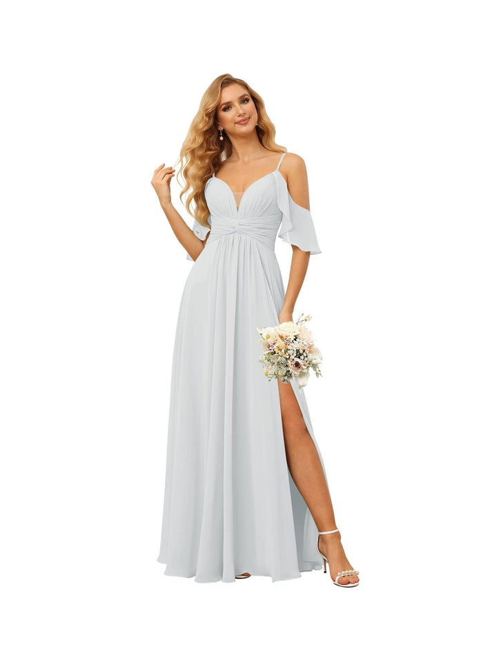 Ligne A/Princesse  Bretelles Spaghetti  Sans Manches Floor Length Robes de Demoiselle d'Honneur  Mousseline avec Froufrous Split