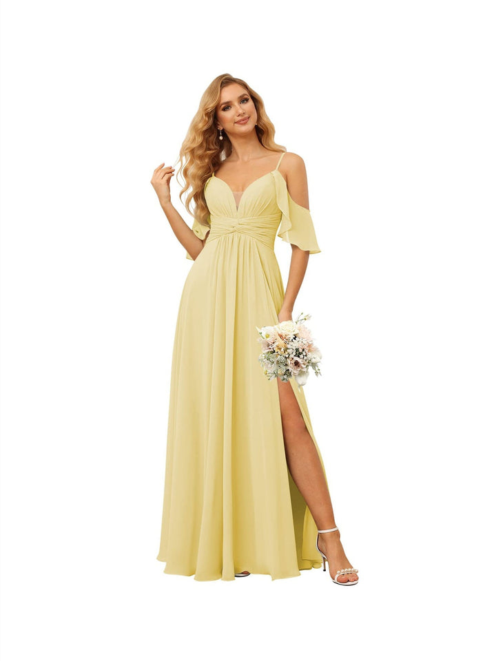 Ligne A/Princesse  Bretelles Spaghetti  Sans Manches Floor Length Robes de Demoiselle d'Honneur  Mousseline avec Froufrous Split