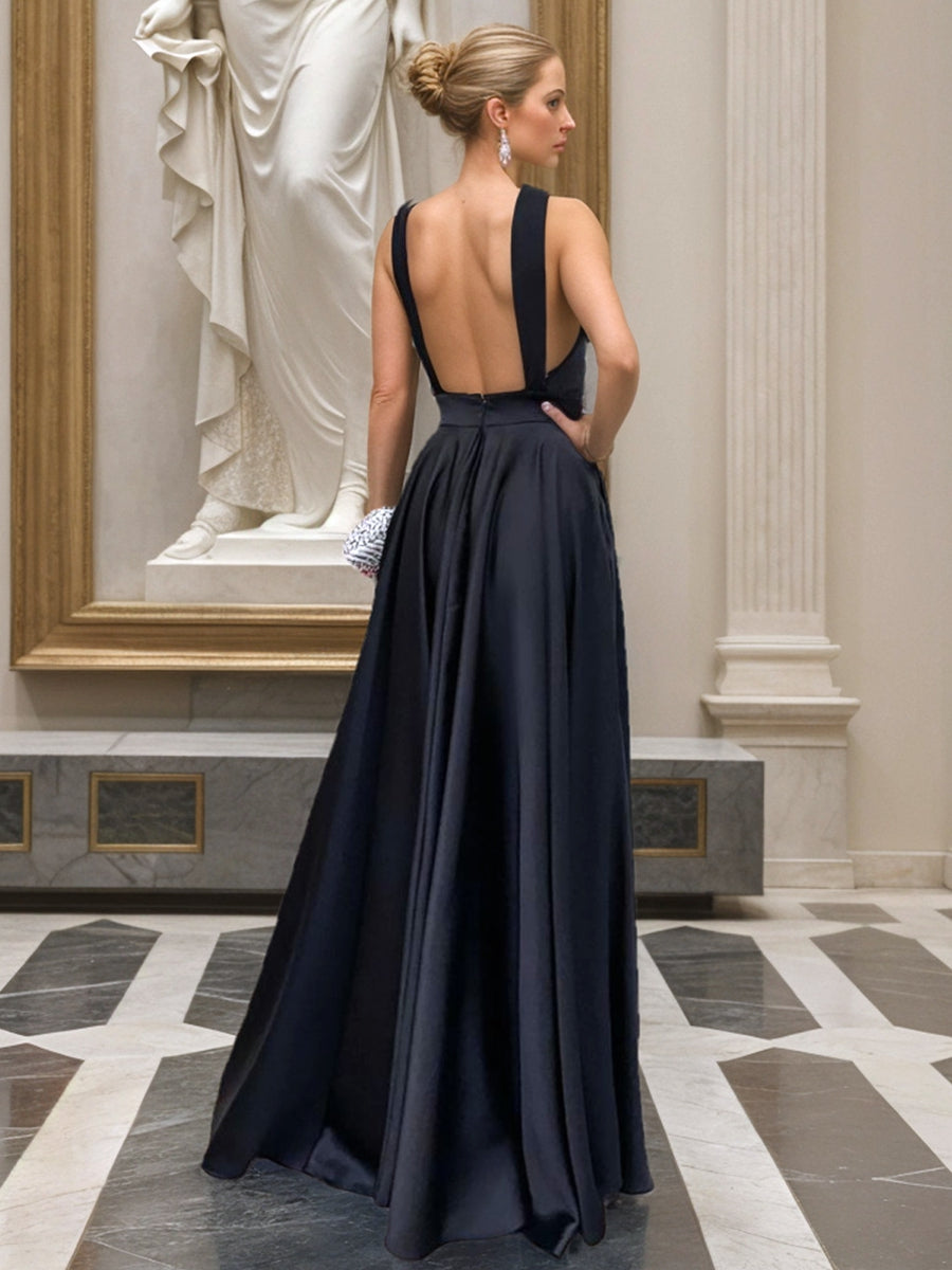 Ligne A/Princesse Licou Sans Manches Floor Length Sexy Robes de Demoiselle d'Honneur avec Opened Back