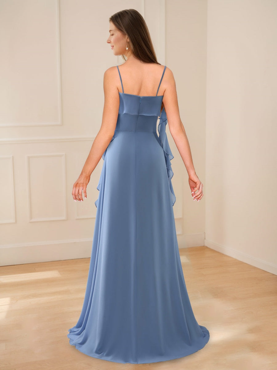 Ligne A/Princesse Bretelles Spaghetti Ruché Robes de Demoiselle d'Honneur avec Fente Latérale & Froufrous