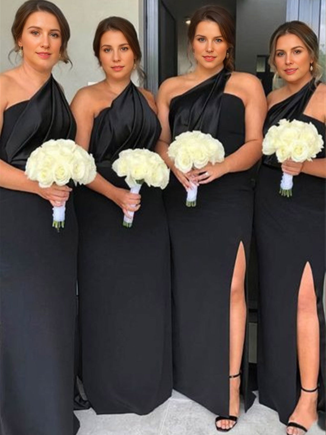 Gaine/Colonne Une Épaule Sans Manches Ruché La Longueur du Sol Robes de Demoiselle d'Honneur avec Slit