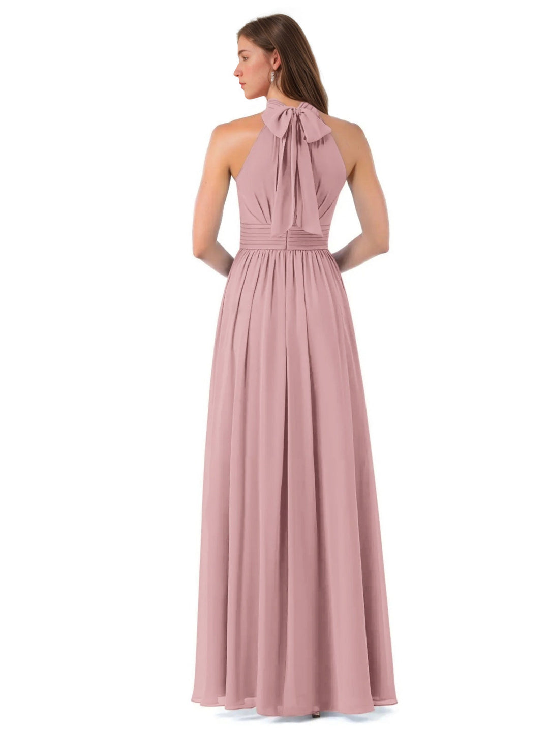 Ligne A/Princesse Col Haut Sans Manches Ruché La Longueur du Sol Pleated Robes de Demoiselle d'Honneur avec Bow & Slit