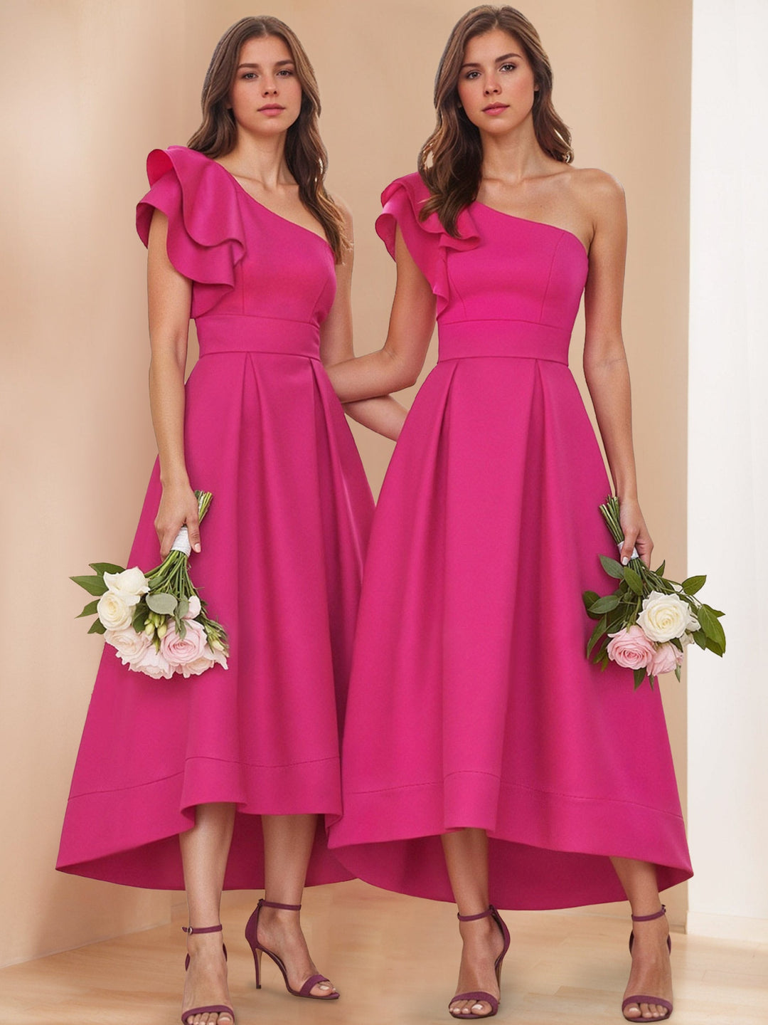 Ligne A/Princesse Une Épaule Ruffled Manche Asymétrique Pleated Robes de Demoiselle d'Honneur avec Poche