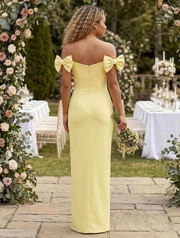 Robe de Demoiselle d'Honneur, Gaine/Colonne, Satin, Hors de l'Épaule, Longueur au Sol, Sans Manches