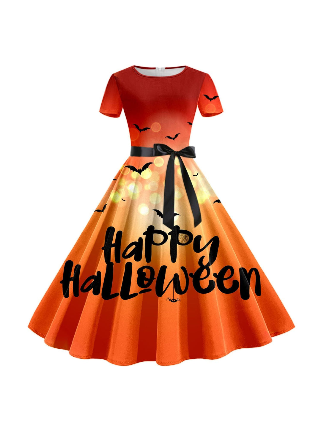 Robe de Costume de Spectacle Imprimée de Dessin Animé D'Halloween à Col Rond et Manches Courtes de Forme Trapèze/Princesse