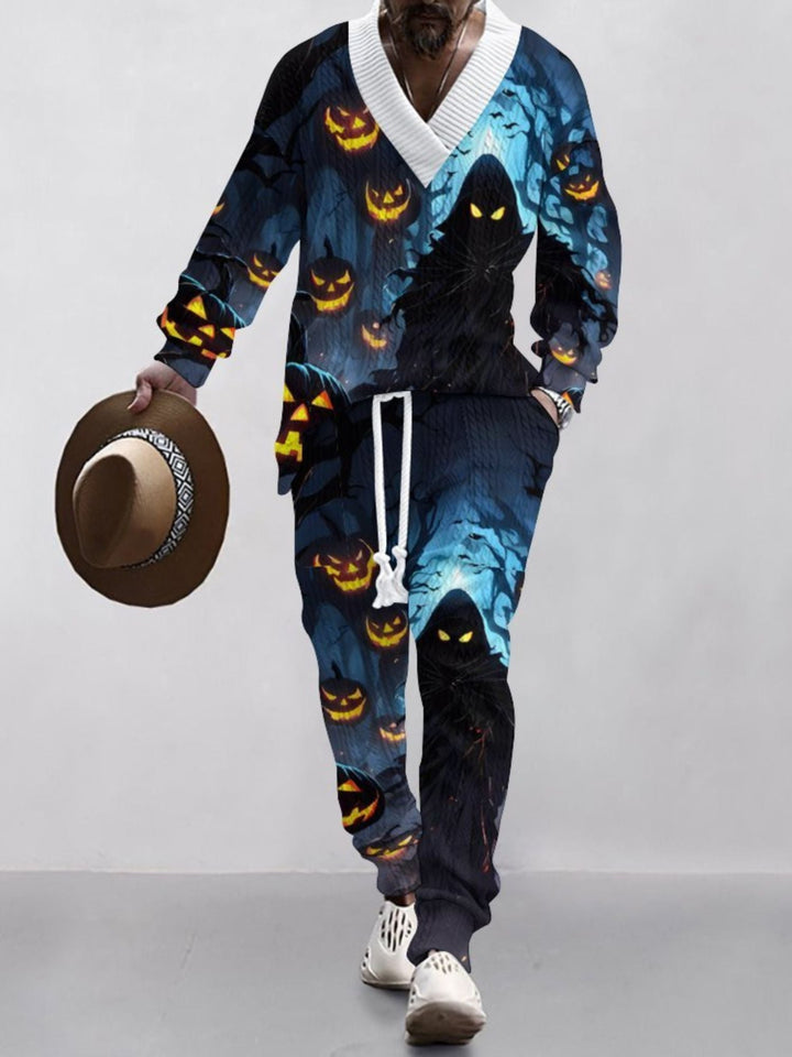Costume D'Halloween Décontracté à Col en V Imprimé en Tricot à Manches Longues pour Hommes