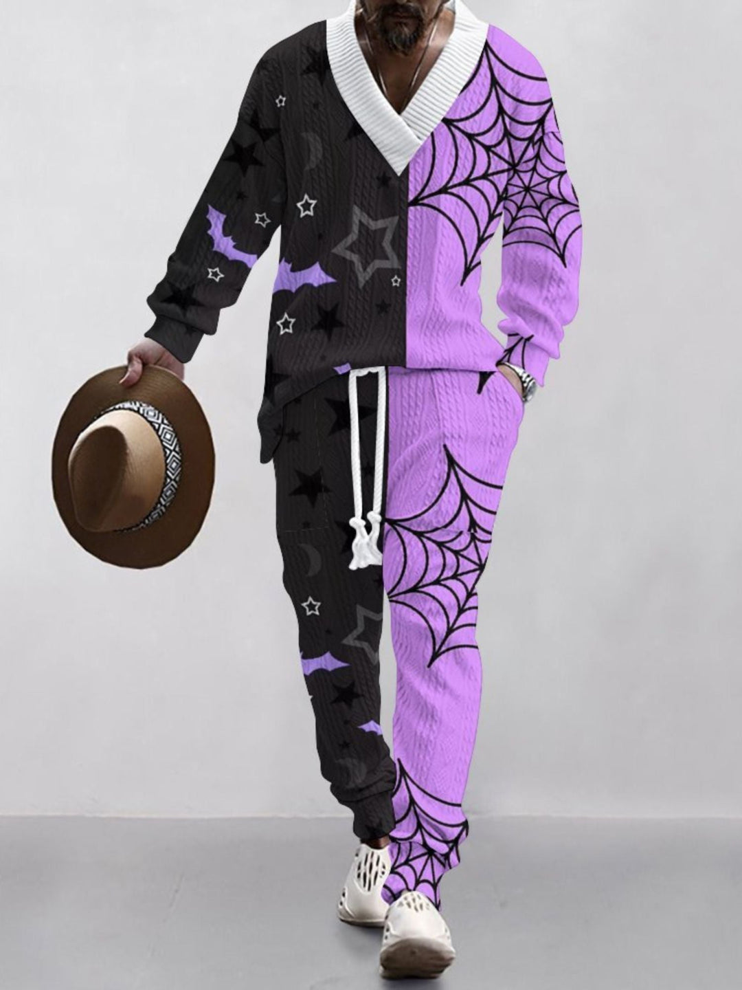 Costume D'Halloween Décontracté à Col en V Imprimé en Tricot à Manches Longues pour Hommes
