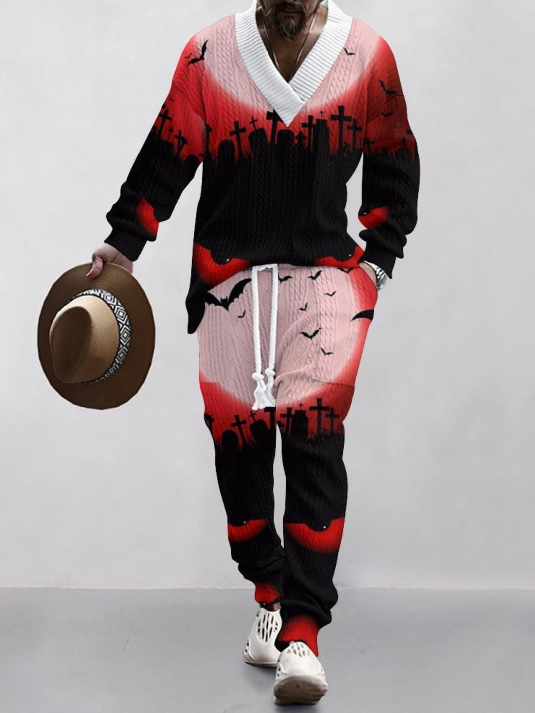 Costume D'Halloween Décontracté à Col en V Imprimé en Tricot à Manches Longues pour Hommes