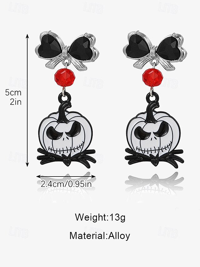 Ensemble de Bijoux Gothiques avec Boucles D'Oreilles et Nœud Papillon Noir et Diamant Rouge pour Halloween