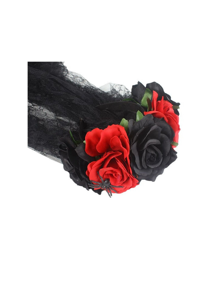 Coiffe Transparente à Fleurs Noires et Rouges pour Halloween, Accessoire de Mascarade pour Cosplay