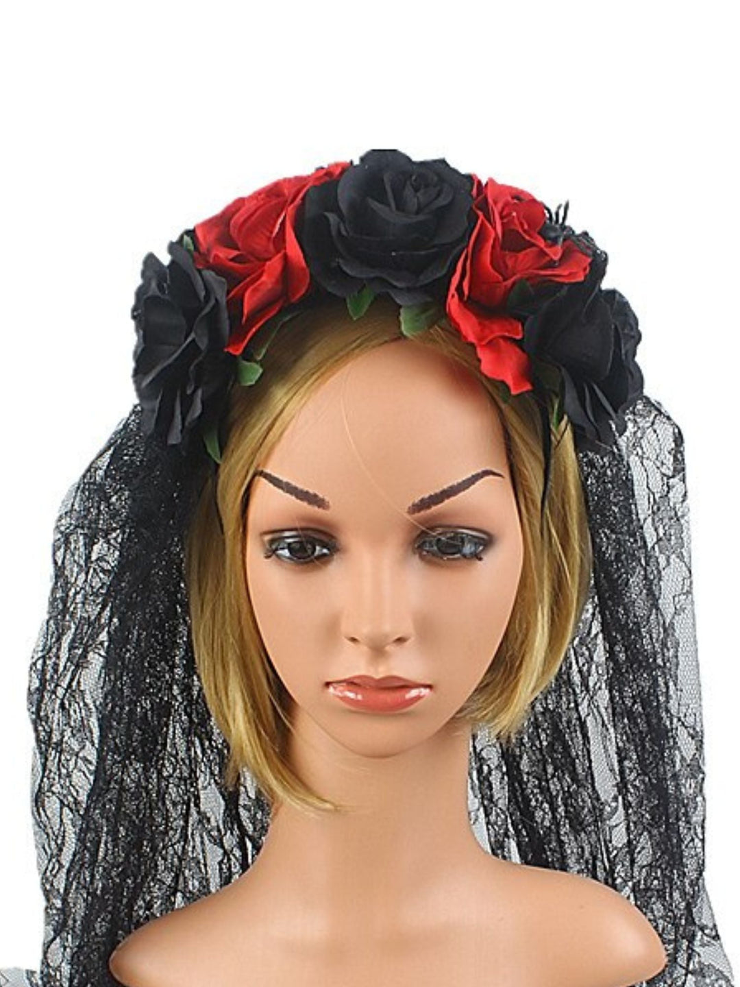 Coiffe Transparente à Fleurs Noires et Rouges pour Halloween, Accessoire de Mascarade pour Cosplay