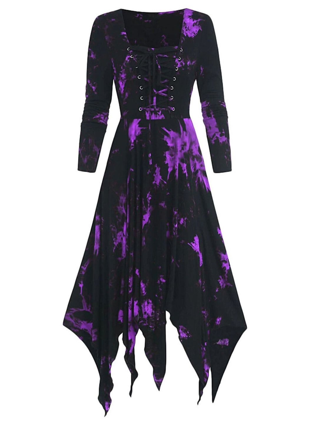 Robe Trapèze/Princesse Rétro Rouge à Col Carré et Manches 3/4 avec Cordon de Serrage Asymétrique et Imprimé pour Costumes de Spectacle D'Halloween