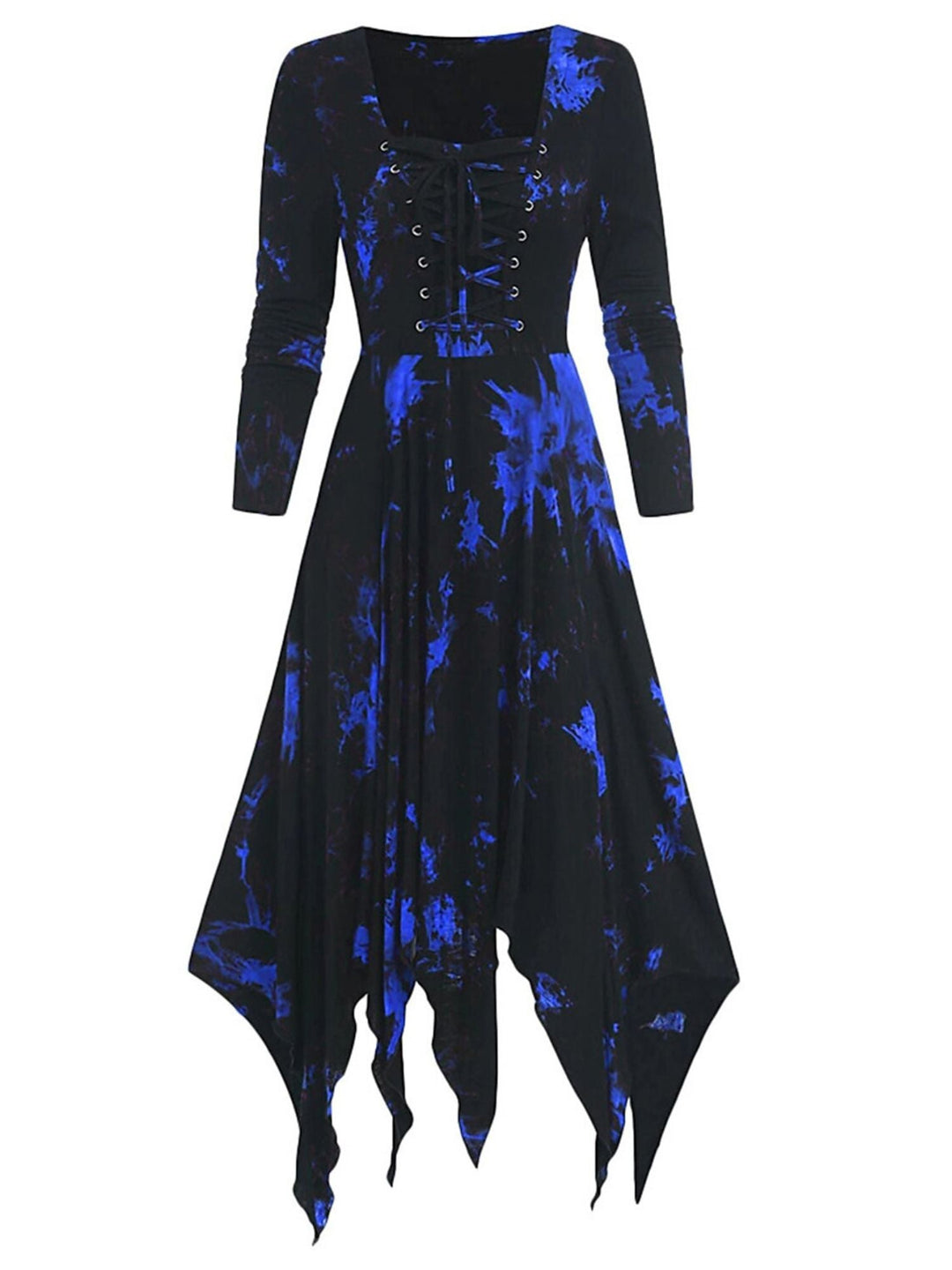 Robe Trapèze/Princesse Rétro Rouge à Col Carré et Manches 3/4 avec Cordon de Serrage Asymétrique et Imprimé pour Costumes de Spectacle D'Halloween