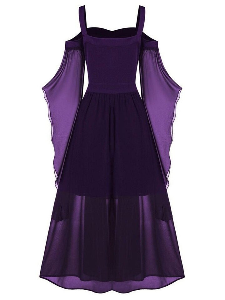 Robe Noire Trapèze/Princesse à Manches 3/4 et Col en Cœur, Longueur Genou, Style Rétro Gothique pour Halloween