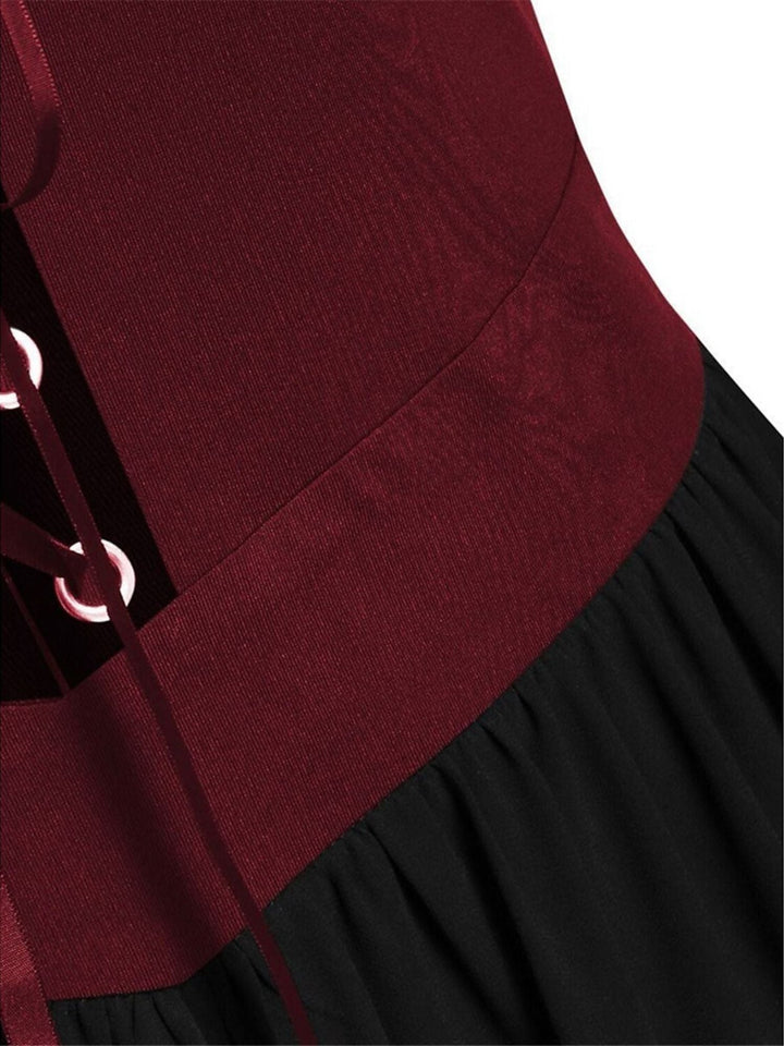 Robe Noire Trapèze/Princesse à Manches 3/4 et Col en Cœur, Longueur Genou, Style Rétro Gothique pour Halloween