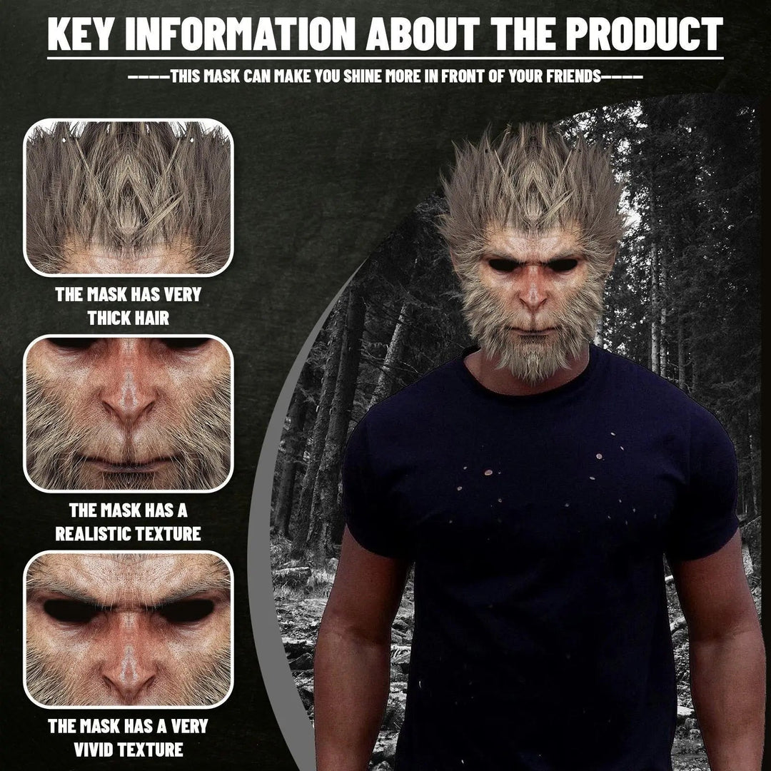 Masque D'Halloween Couvrant Toute la Tête de Wukong Black Myth