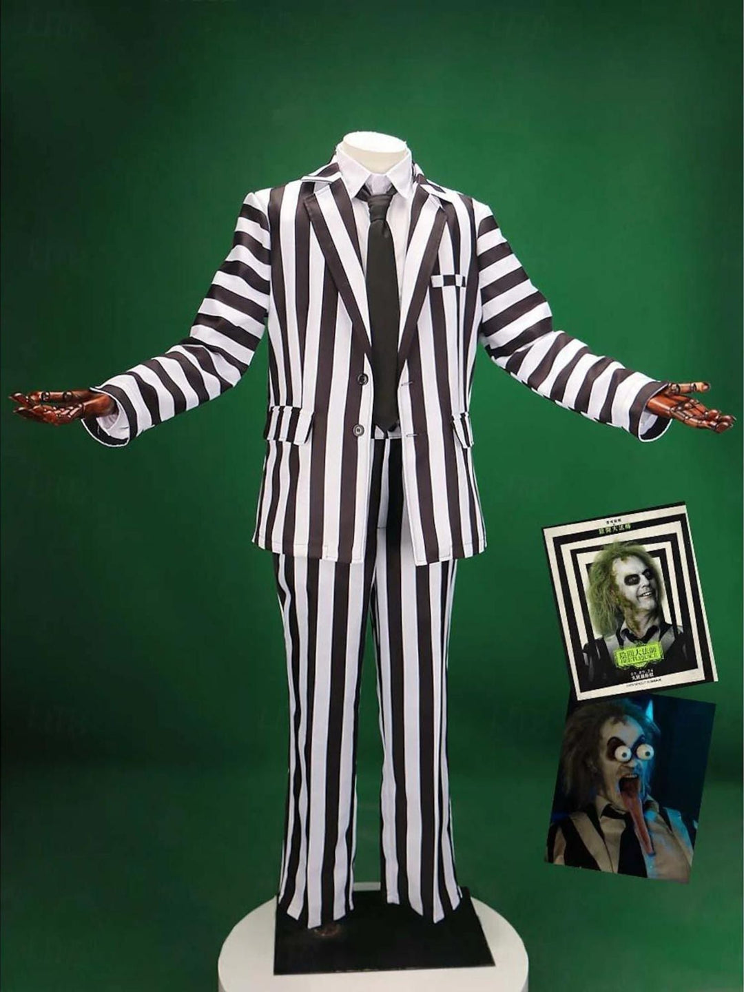 Costume de Cosplay de Film D'Horreur à Rayures Noires et Blanches pour Homme, Classique D'Halloween