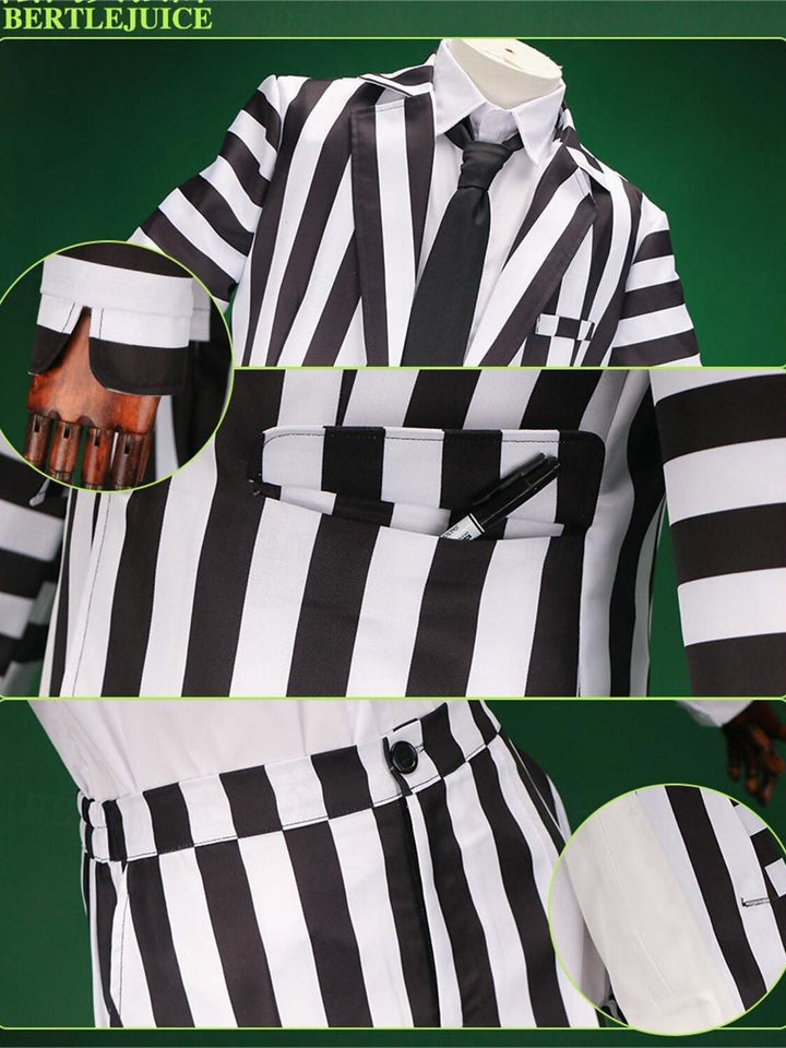 Costume de Cosplay de Film D'Horreur à Rayures Noires et Blanches pour Homme, Classique D'Halloween