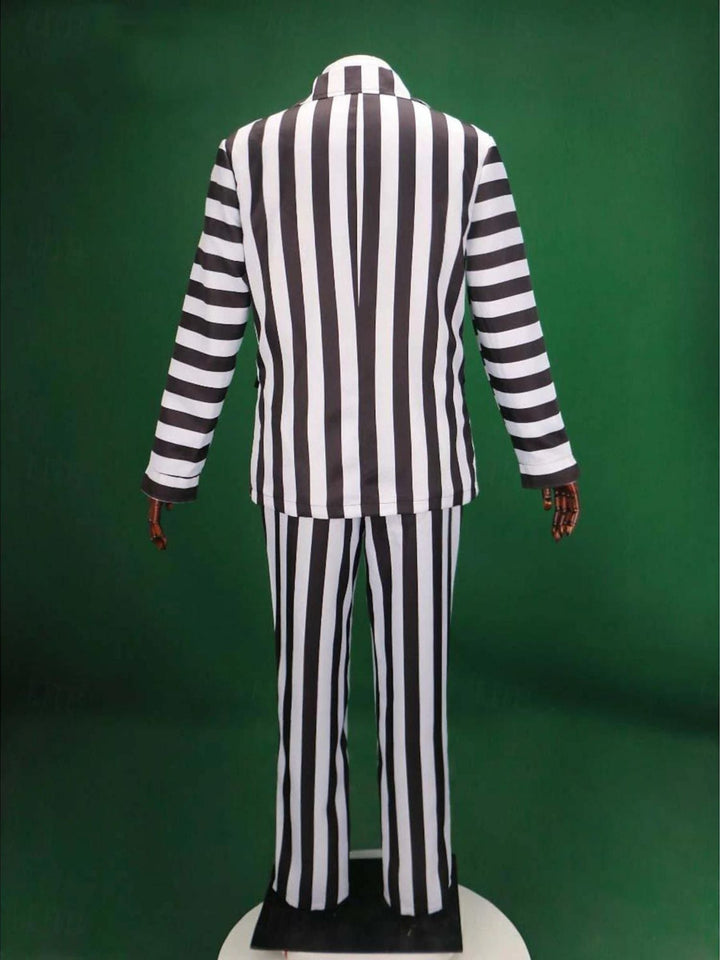 Costume de Cosplay de Film D'Horreur à Rayures Noires et Blanches pour Homme, Classique D'Halloween