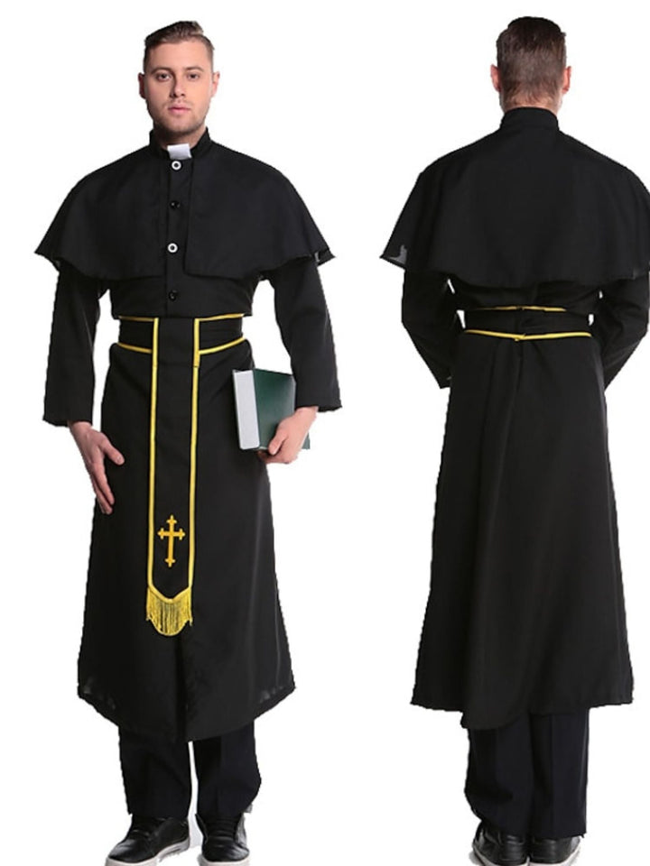 Couple Prêtre Nonne Couple Noir Doré Halloween Mascarade Costume Vintage