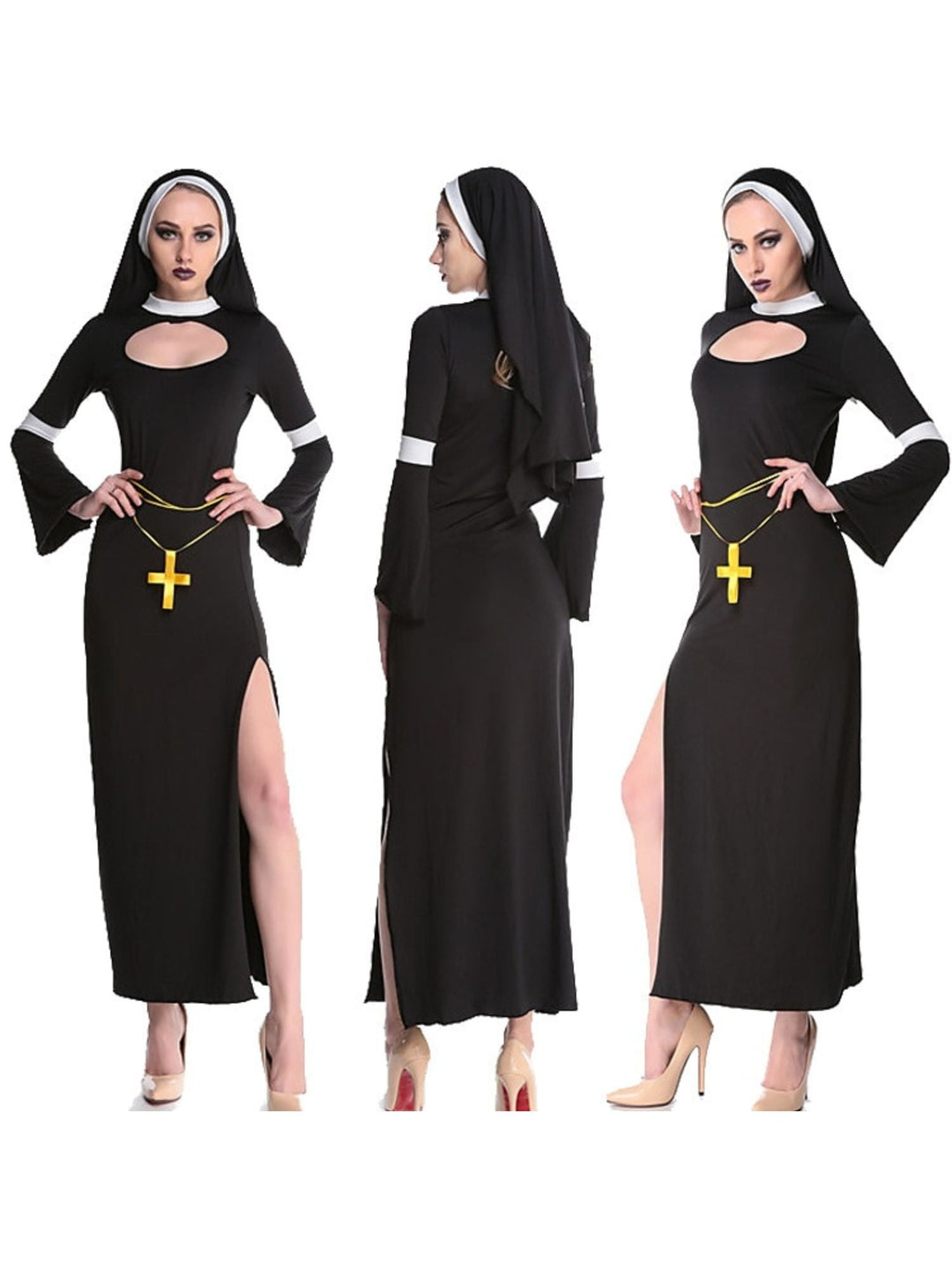 Couple Prêtre Nonne Couple Noir Doré Halloween Mascarade Costume Vintage