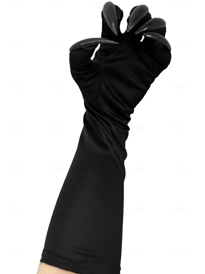Gants Élégants et Fins de Sorcière Noire pour Accessoires de Costume de Fête Masquée D'Halloween
