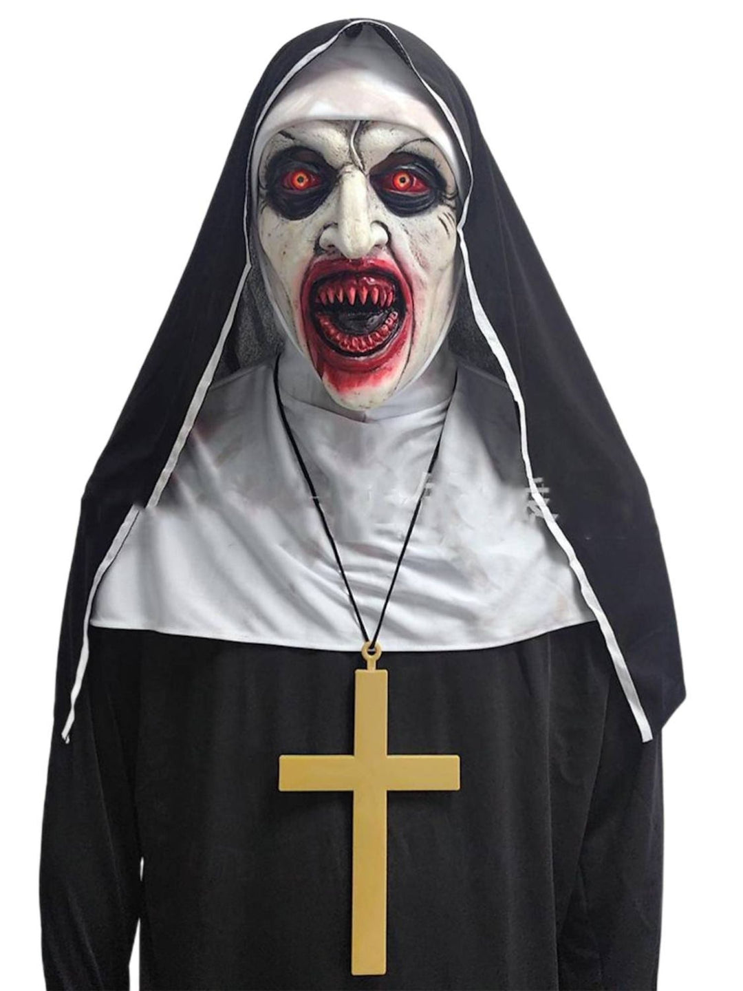 Masque de Nonne Effrayant D'Horreur Noire pour Adulte, Accessoire de Mascarade pour Halloween