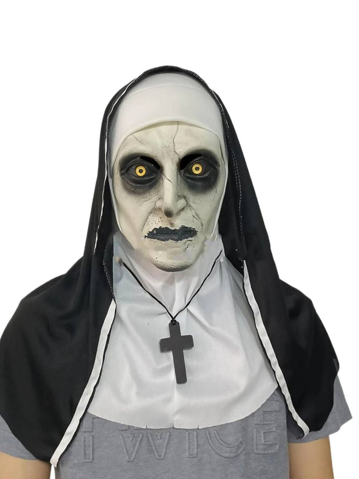 Masque de Nonne Effrayant D'Horreur Noire pour Adulte, Accessoire de Mascarade pour Halloween