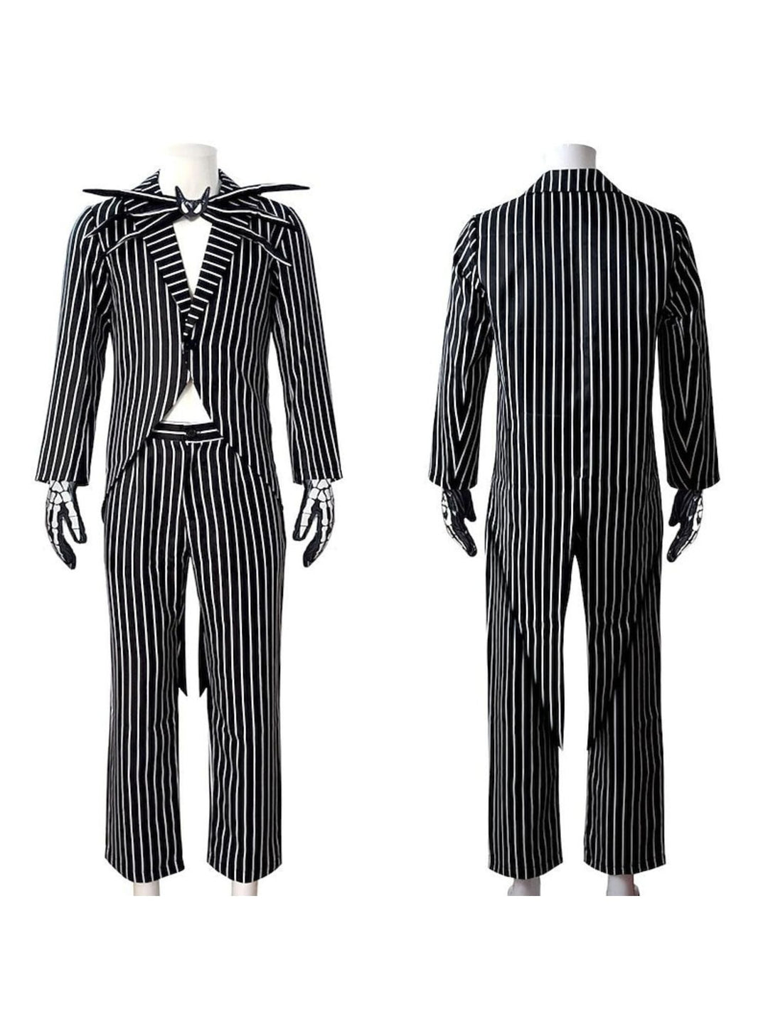 Costume de Mascarade Classique D'Halloween pour Couple avec Nœud Papillon et Chauve-Souris à Rayures Noires et Blanches