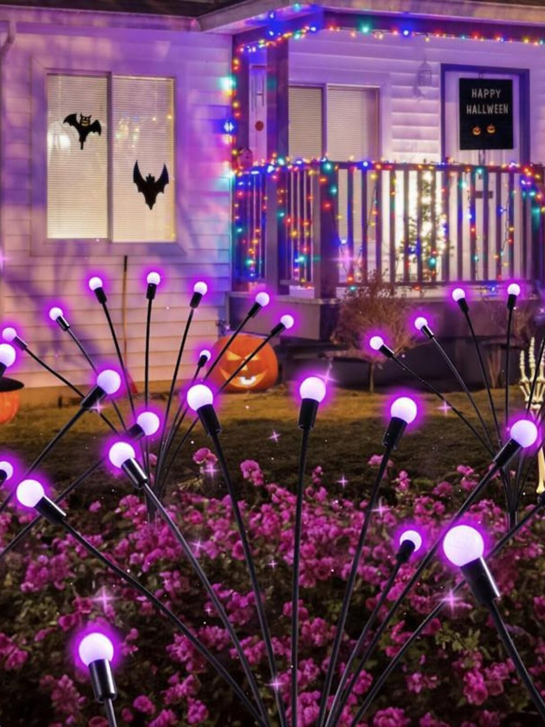 Lampes Solaires de Pelouse en Acier Inoxydable Étanches Violettes en Forme de Lucioles