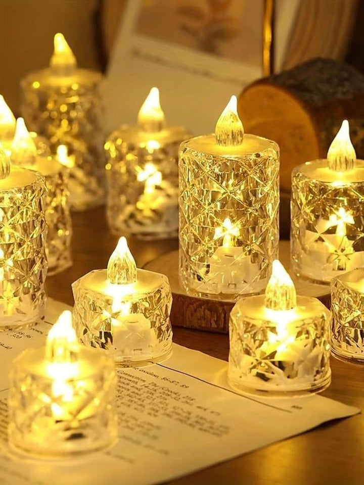 Bougies Sans Flamme en Cristal Rétro avec Lumières D'Ambiance (3 Photos de L'Ensemble)