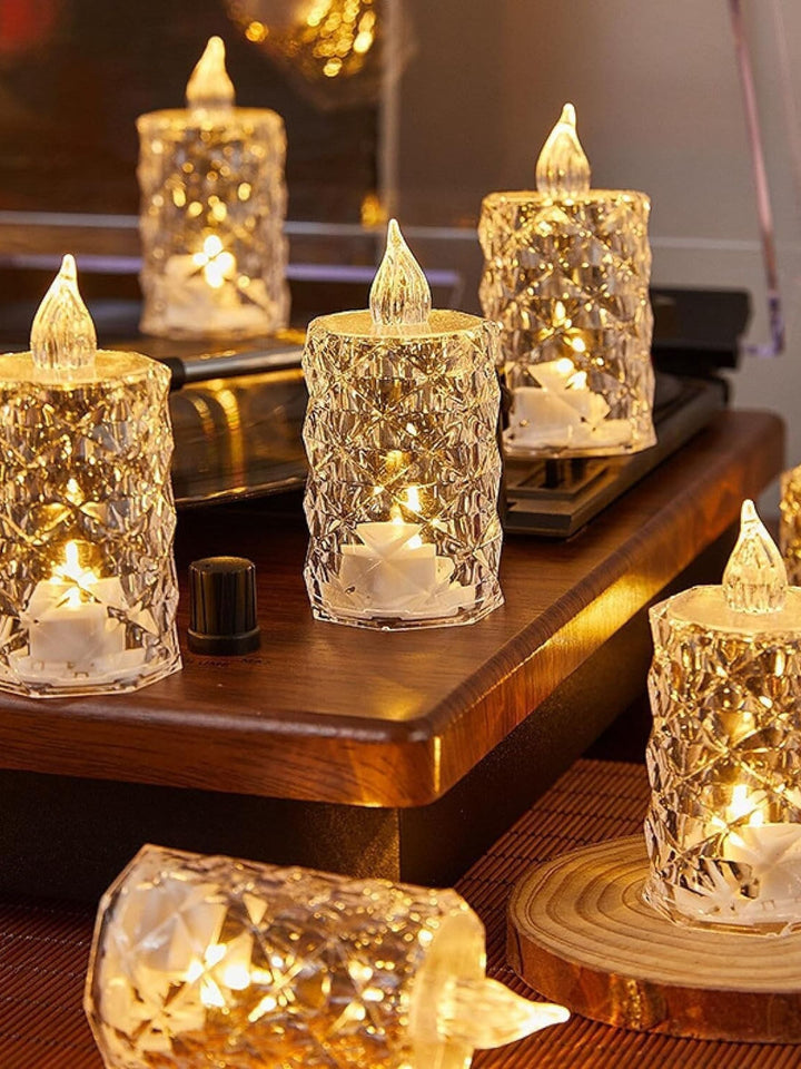 Bougies Sans Flamme en Cristal Rétro avec Lumières D'Ambiance (3 Photos de L'Ensemble)