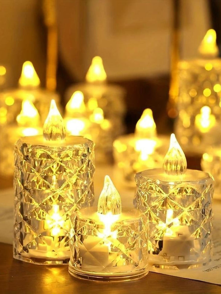 Bougies Sans Flamme en Cristal Rétro avec Lumières D'Ambiance (3 Photos de L'Ensemble)