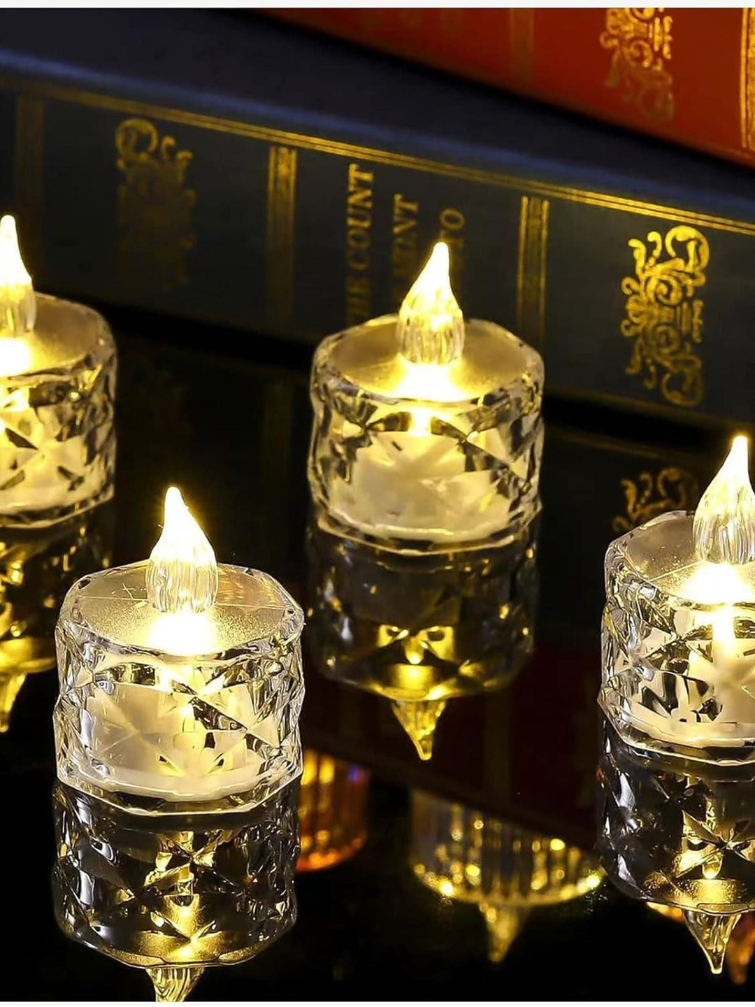 Bougies Sans Flamme en Cristal Rétro avec Lumières D'Ambiance (3 Photos de L'Ensemble)