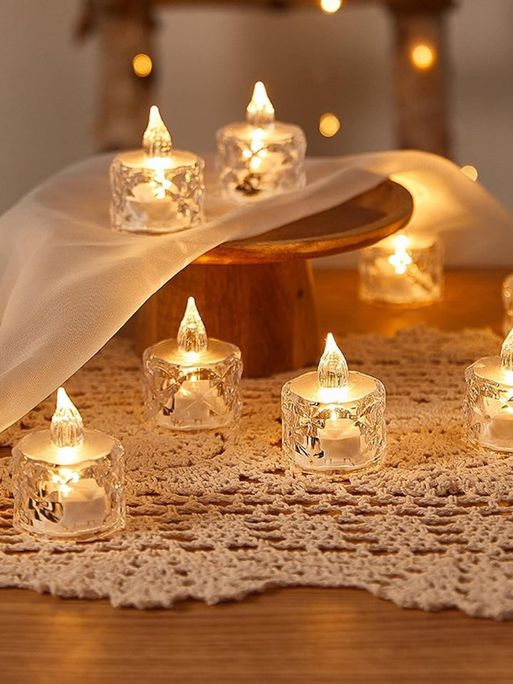 Bougies Sans Flamme en Cristal Rétro avec Lumières D'Ambiance (3 Photos de L'Ensemble)