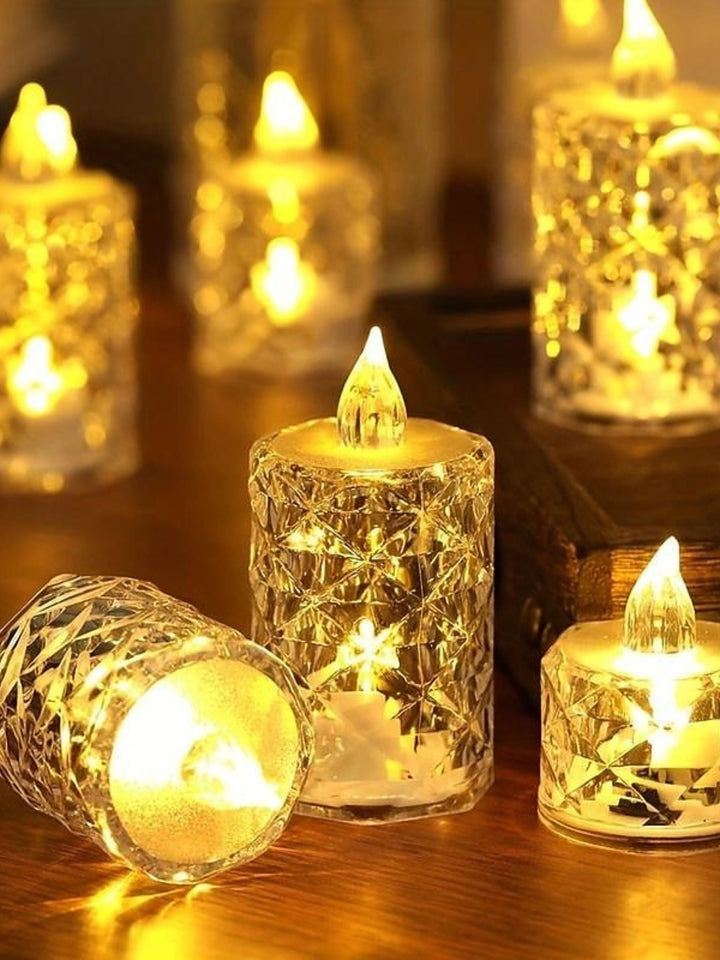 Bougies Sans Flamme en Cristal Rétro avec Lumières D'Ambiance (3 Photos de L'Ensemble)