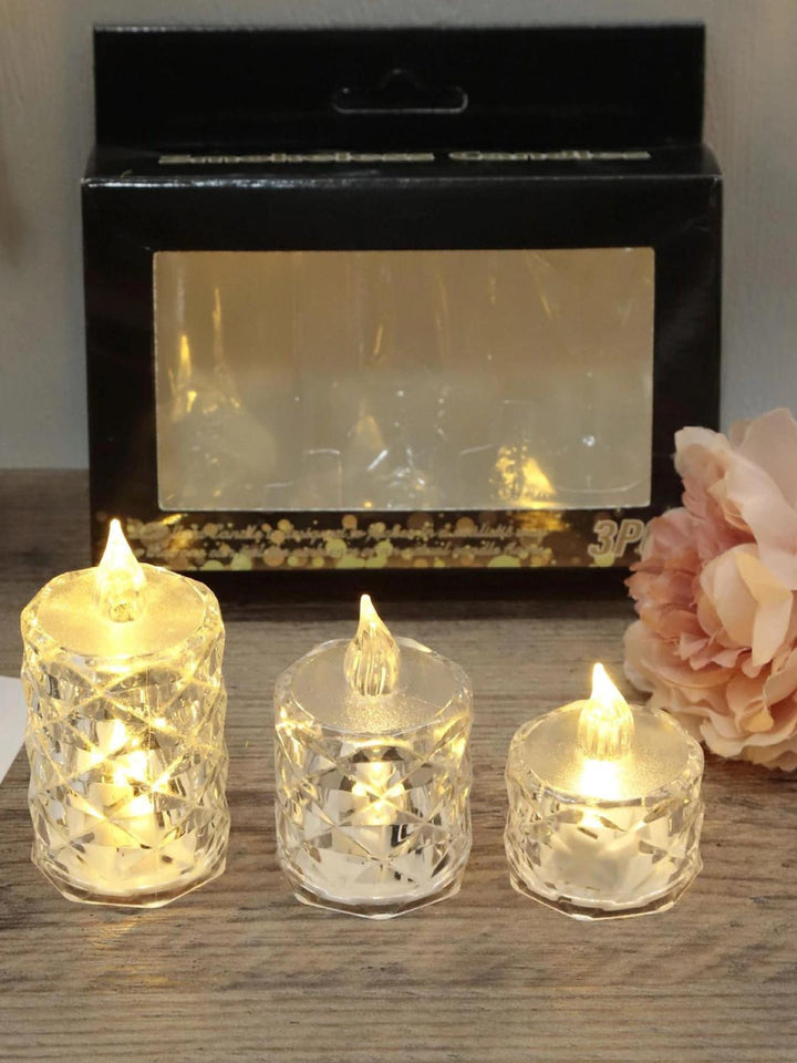 Bougies Sans Flamme en Cristal Rétro avec Lumières D'Ambiance (3 Photos de L'Ensemble)