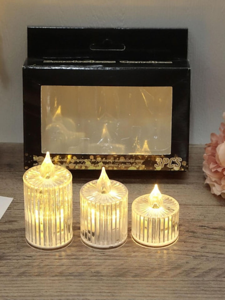 Bougies Sans Flamme en Cristal Rétro avec Lumières D'Ambiance (3 Photos de L'Ensemble)
