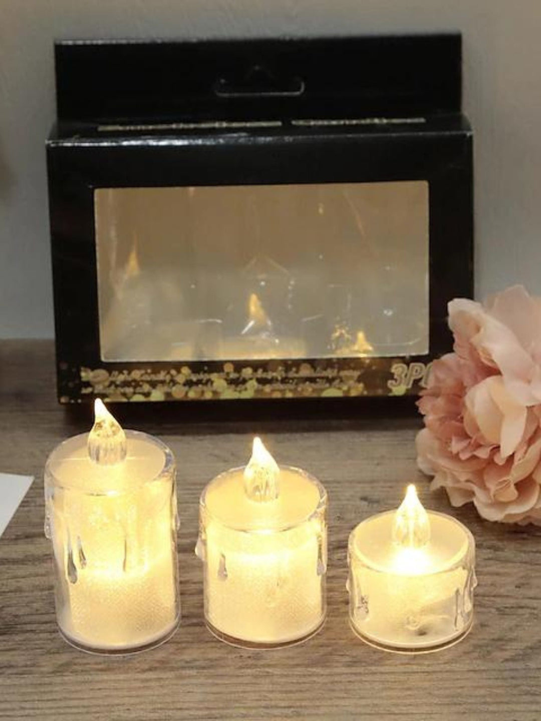 Bougies Sans Flamme en Cristal Rétro avec Lumières D'Ambiance (3 Photos de L'Ensemble)