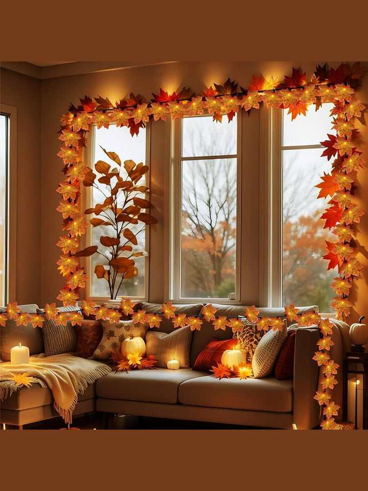 Guirlande Lumineuse D'Ambiance en Feuille D'Érable Artificielle pour Halloween/Automne