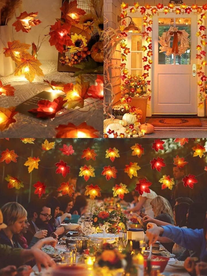 Guirlande Lumineuse D'Ambiance en Feuille D'Érable Artificielle pour Halloween/Automne