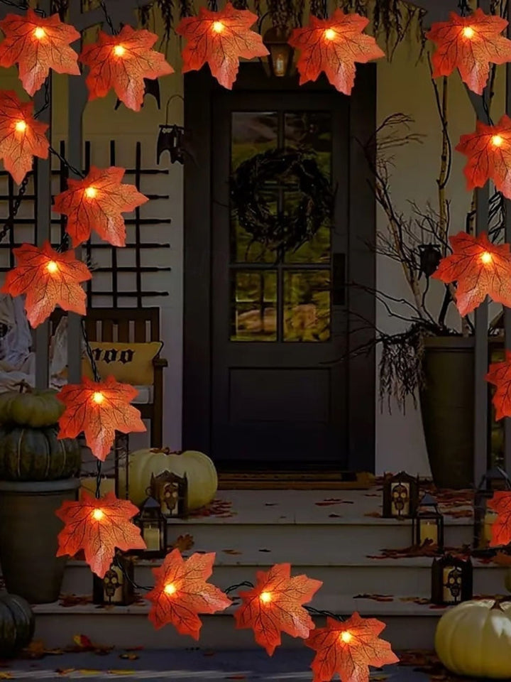 Guirlande Lumineuse D'Ambiance en Feuille D'Érable Artificielle pour Halloween/Automne