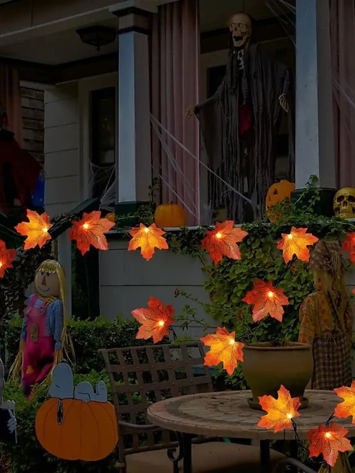 Guirlande Lumineuse D'Ambiance en Feuille D'Érable Artificielle pour Halloween/Automne